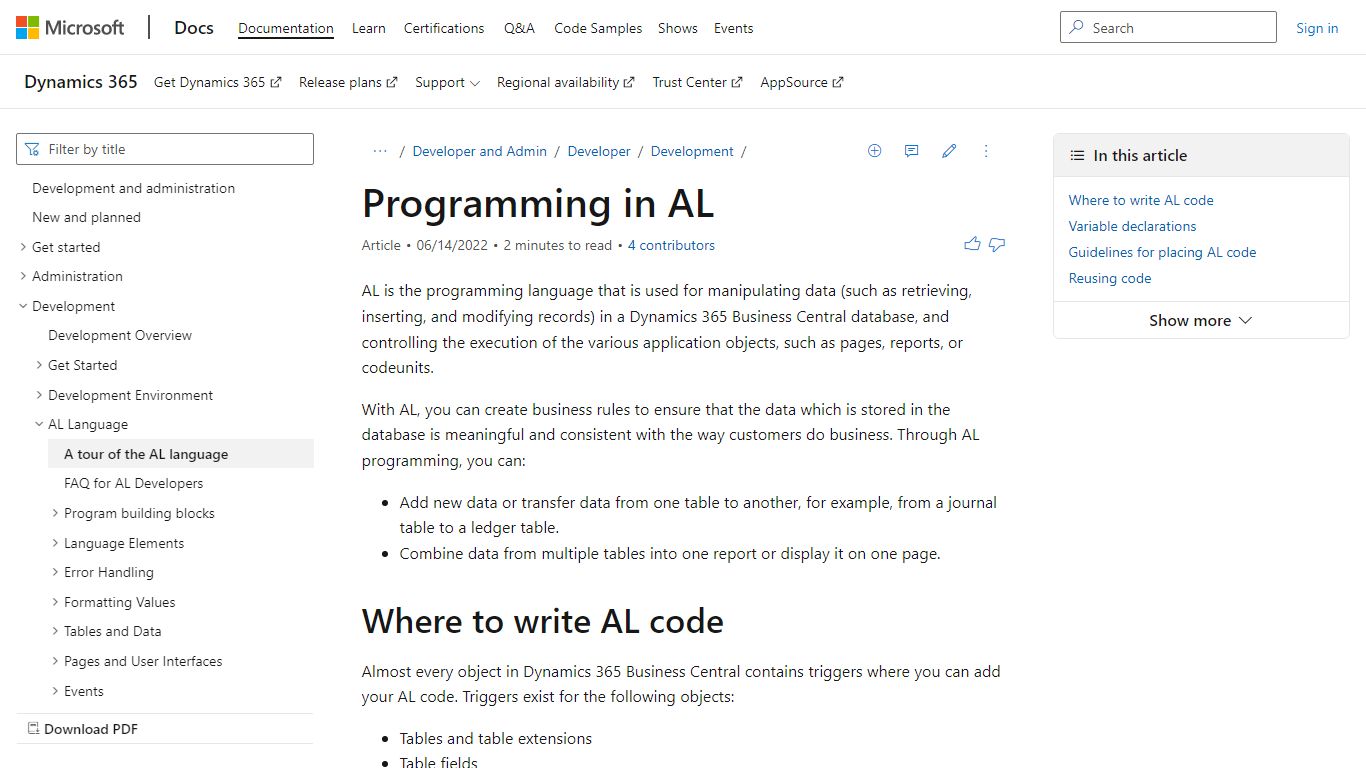 Programming in AL - Business Central | Microsoft Docs